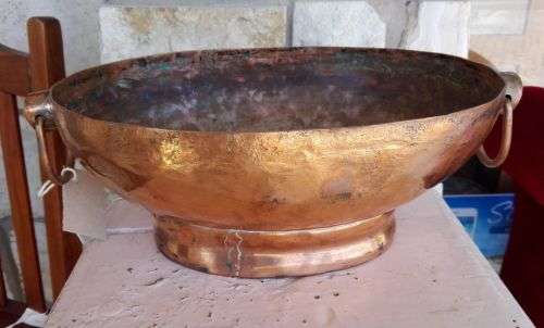 SOLID COPPERWARE BOWL WITH HANDLES